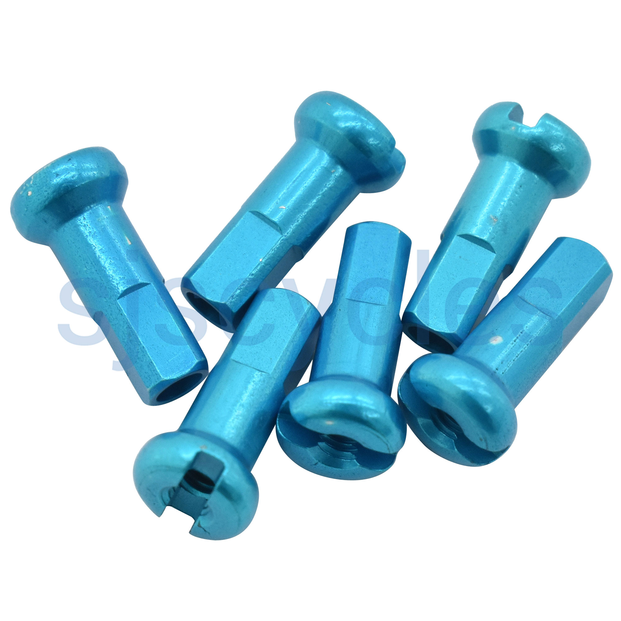 DT Swiss Spoke Nipples Anodised Alloy 12mm x 2mm gauge - Turquoise - Pack  of 6